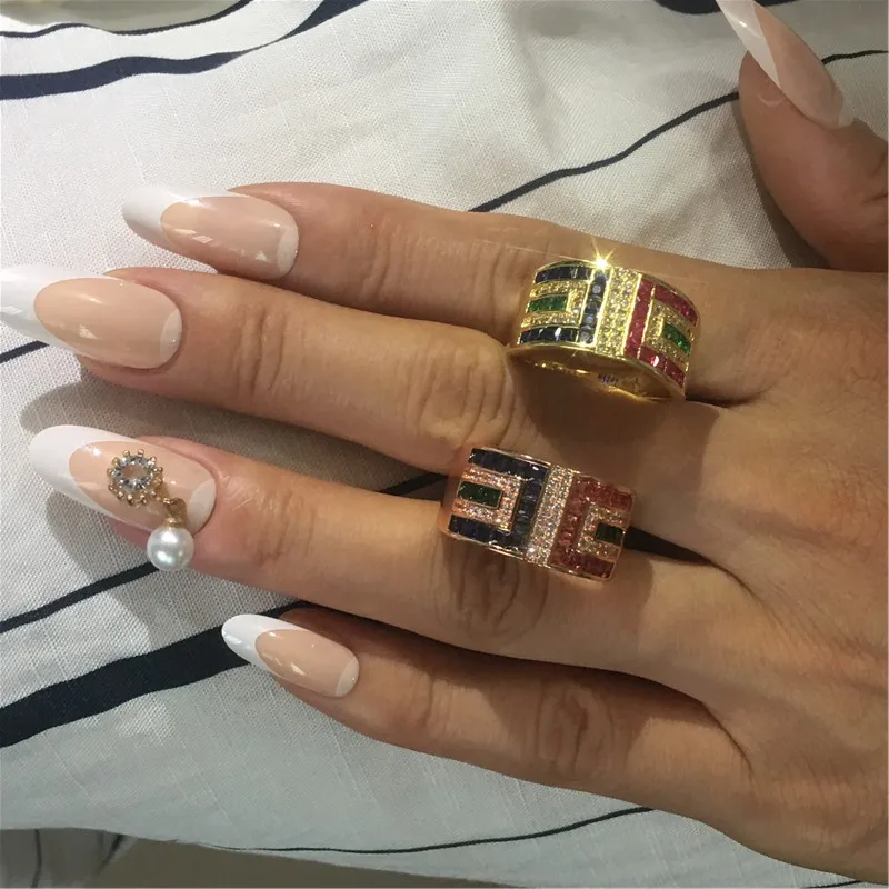 В винтажном стиле Женские разноцветные кольца серебряный цвет AAAAA Cz камень