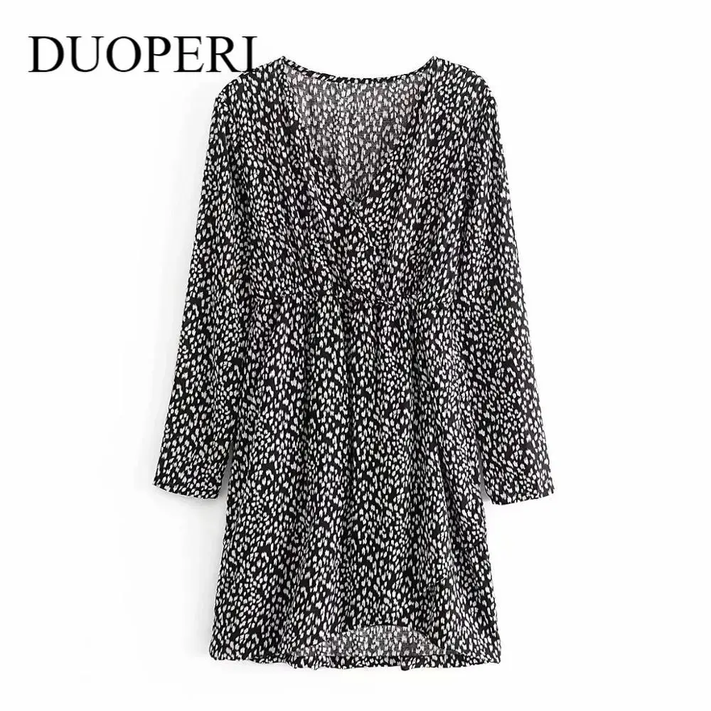 

Новинка 2020, женское платье с принтом, короткое платье с длинным рукавом и V-образным вырезом, модное шикарное женское мини-платье