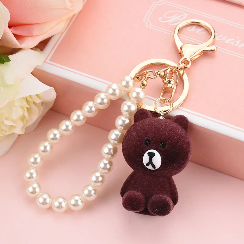 Корейская версия милый стекающийся медведь брелок для ключей жемчужные цепочки