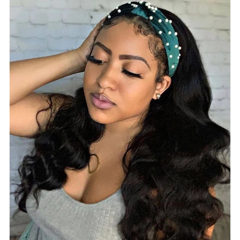 

180% Density Headband Wig Human Hair Scarf Wig Remy Brazilian Body Wave Wig Natural Wavy Brazilian Glueless wig for Black Women