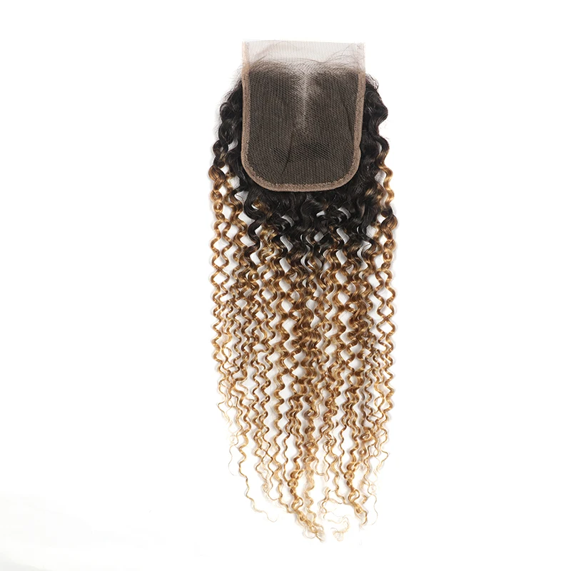 

1B 27/30 Ombre Blonde Bundles With Closure SOKU Brazilian Kinky Curly Human Hair Bundles With Closure 3/4PCS Non-Remy Hair Weave