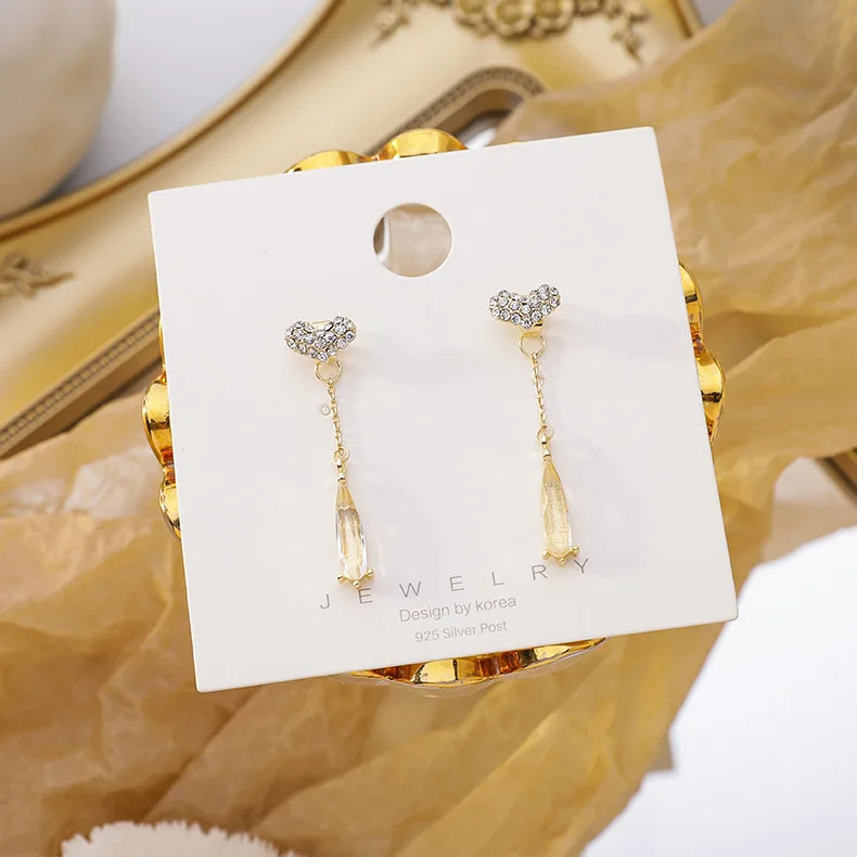 2020 New Korean Trendy Elegant Love Long Tassel Drop Earrings For Women Sweet Water Crystal Pendant Jewelry | Украшения и