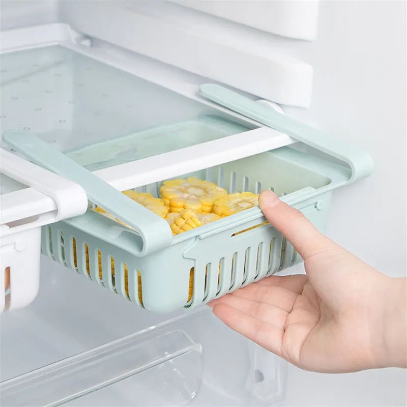 

Kitchen Refrigerator Storage Rack Retractable Drawer Household Multifunctional Fresh-keeping Box Partition Layered Shelf Plastic
