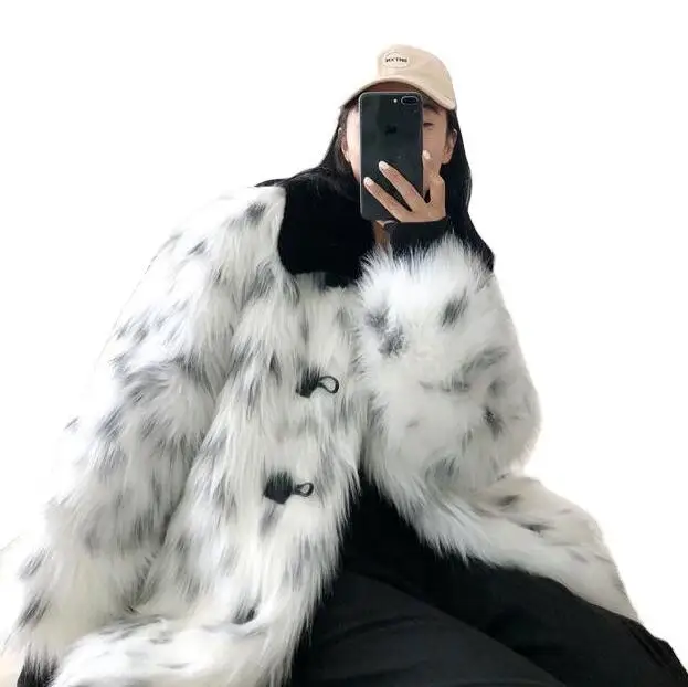 Horn button fur leather coats womens warm faux mink fur leather jackets women autumn loose clothes winter thicken fashion