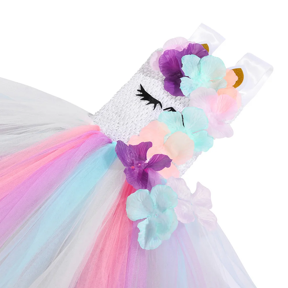 Милое праздничное платье для девочек с цветочным рисунком и единорогом Детские