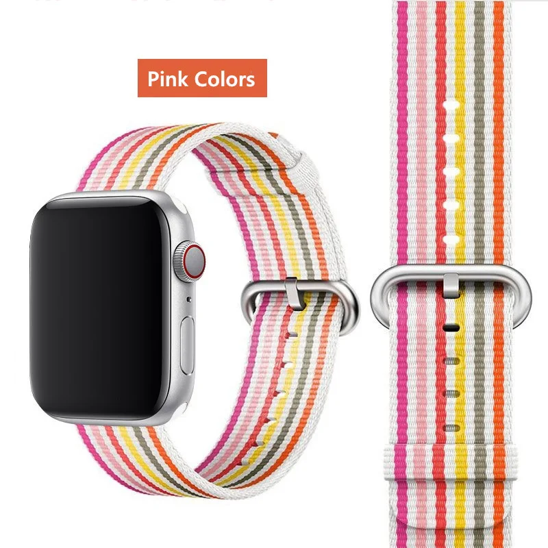 Pink Colors 31 Ремешок EIMO Nato для apple watch, ремешок 44 мм, 40 мм, apple watch 5, 4, 3, 2, iwatch, ремешок 42 мм, 38 мм, плетеный нейлоновый браслет correa, ремешок для часов - Цвет ремешка: Pink Colors 31