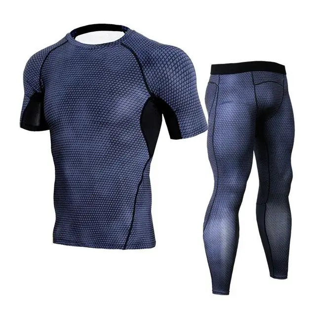 gray 2 short Сжатое термобелье костюм зимний теплый спортивный костюм мужские колготки футболка свитгетры бодибилдинг одежда Рашгард мужской 4XL - Цвет: gray 2 short