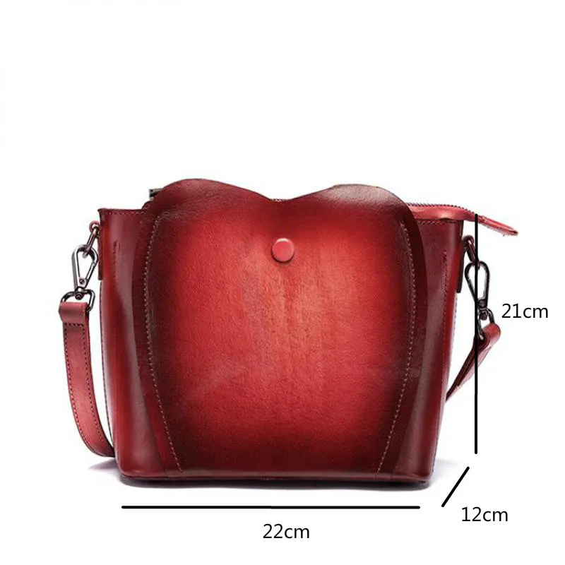 

Bestform 2021 New Vintage Cow Leather Women Bucket Bag Hand Painted Solid Color Shoulder & Crossbody Bags Leisure Messenger Bag