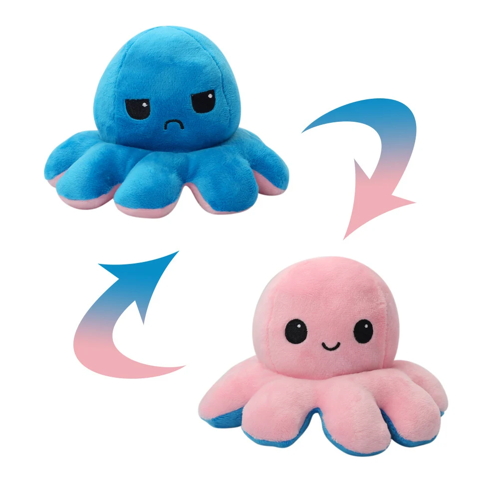 

2021 Cute Soft Simulation Two-side Octopus Doll Kids Emotional Epression Double-sided Flip Plush Toy Children Birthday Gift Toy