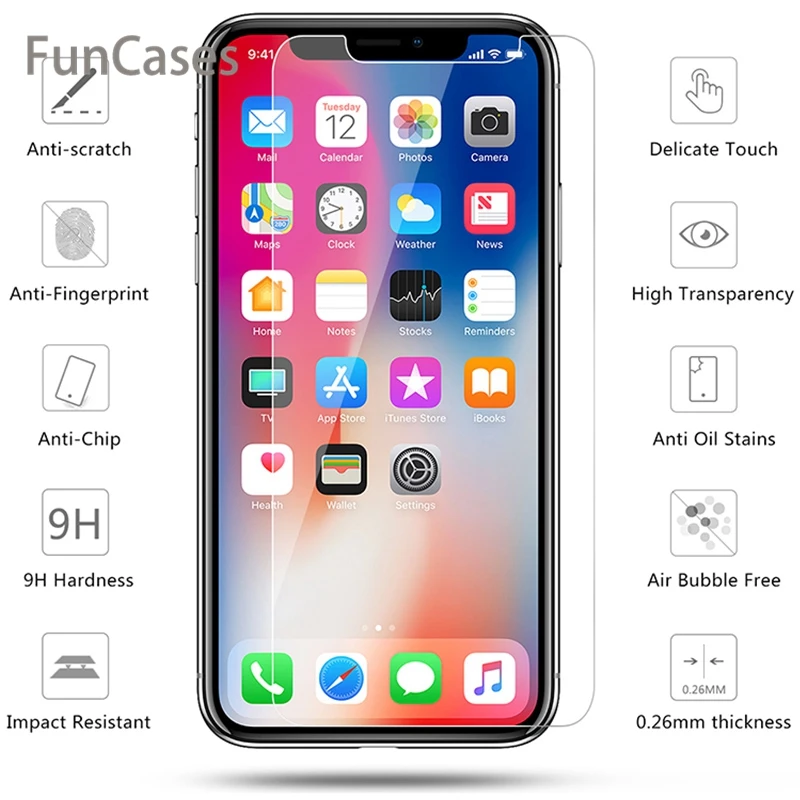 9H Tempered Glass for iPhone XR XS Max Screen Toughed X 10 8 7 6s 6 Plus Hard Film on 11 Pro 5 SE | Мобильные телефоны и