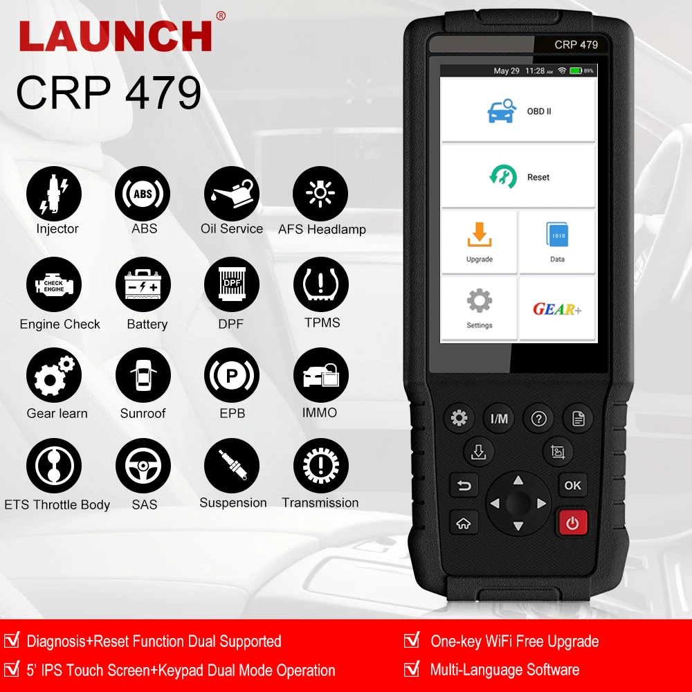 

Автомобильный считыватель кодов LAUNCH CRP479, профессиональный сканер, 15 функций, ABS, сброс масла, DPF AFS EPB TPMS JOBD EOBD, диагностический инструмент