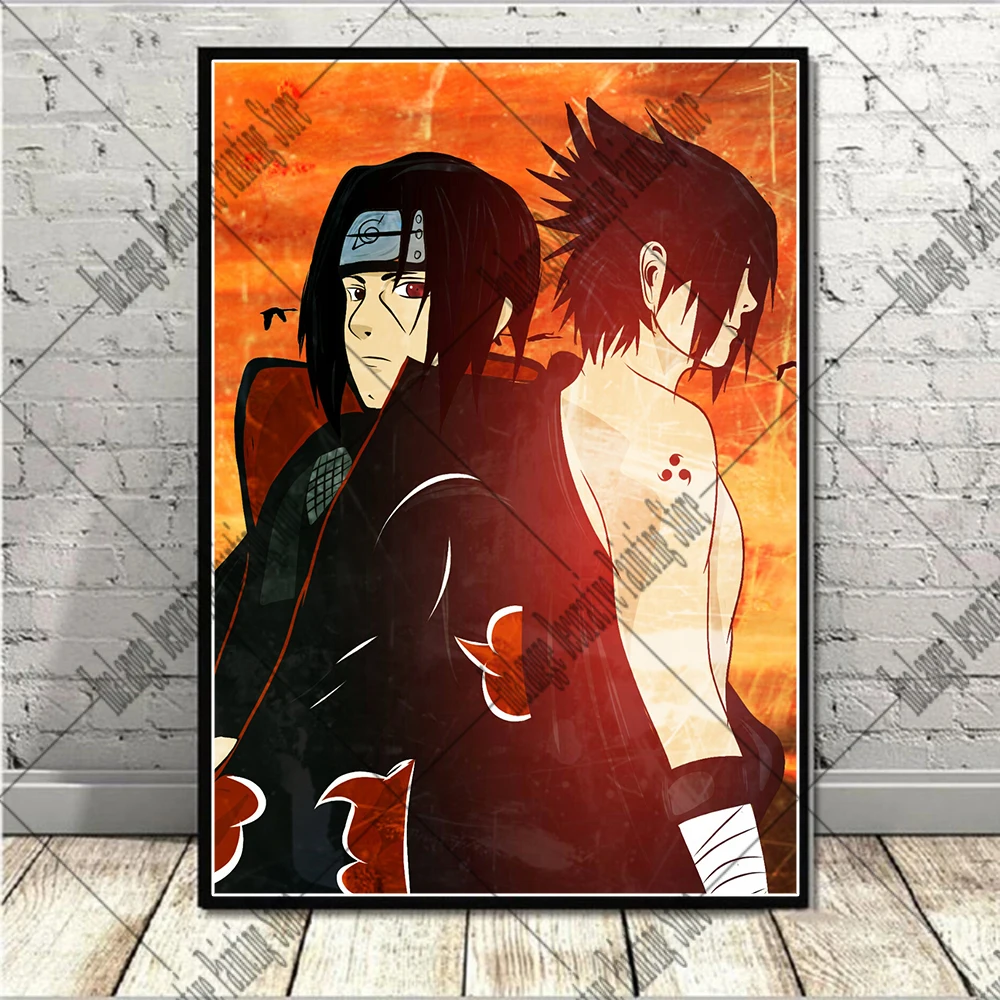 Постер с японским Аниме Наруто картина Какаси и Саске для детской комнаты холст