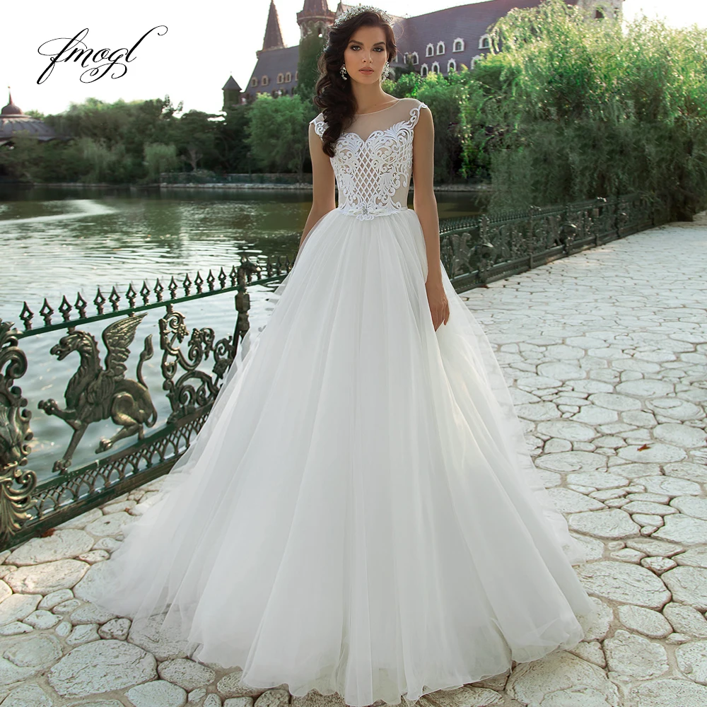 

Fmogl сексуальная открытая спина и рукава-крылышки A Line Свадебные платья 2019 Роскошные Аппликации Кружева корт поезд Свадебные платья в стиле в...