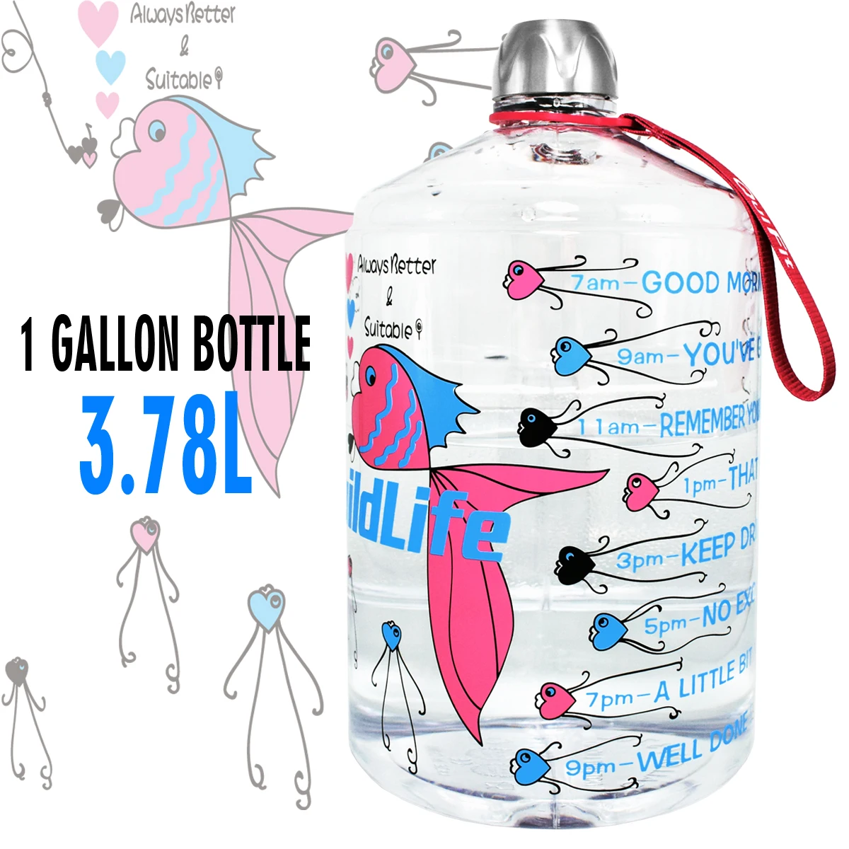 Dream FishBottle Quifit 128 унций 64 унции 32 унции 1 галлон BPA бесплатно пластиковая большая бутылка для воды для питья кувшин Тыква для путешествия спорт, фитнес, тренажерный зал бутылка воды эко - Цвет: Dream FishBottle