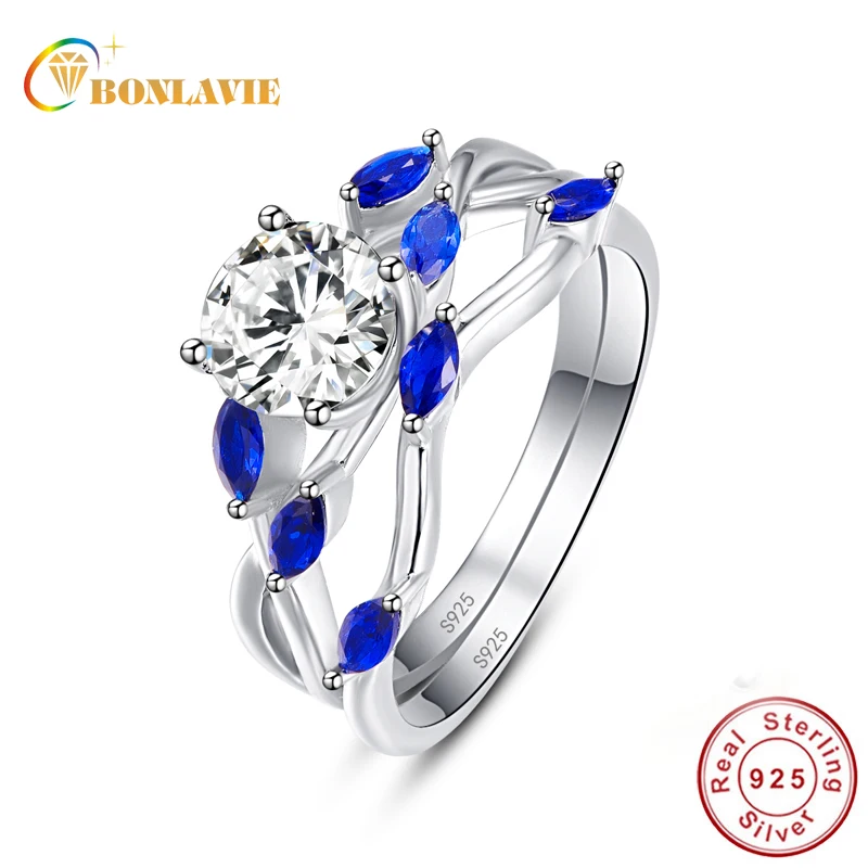 BONLAVIE Wedding Band Couple Ring Sets Horse Eye Shape Blue Sapphire Tanzanite Rings 925 Sterling Silver Fine Jewelry | Украшения и