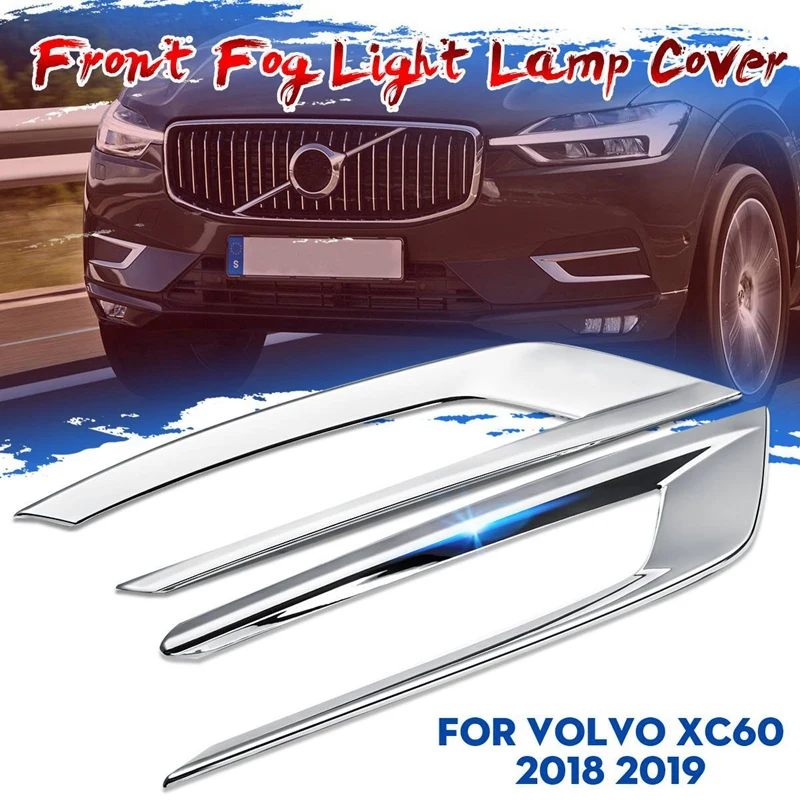 

New2Pcs Car Body Styling Front Head Fog Light Lamp Detector Frame Stick ABS Chrome Cover Trim Part for Volvo XC60 2018-2019