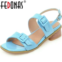 fedonas lace up high heels sandal buckle pather leatherwomen pupms classic casual 2021 summer party office lady shoes woman