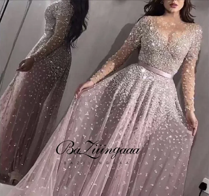 BAZIIINGAAA Роскошные вечерние платья длинное женское платье 2021 блестками Robe De Soir