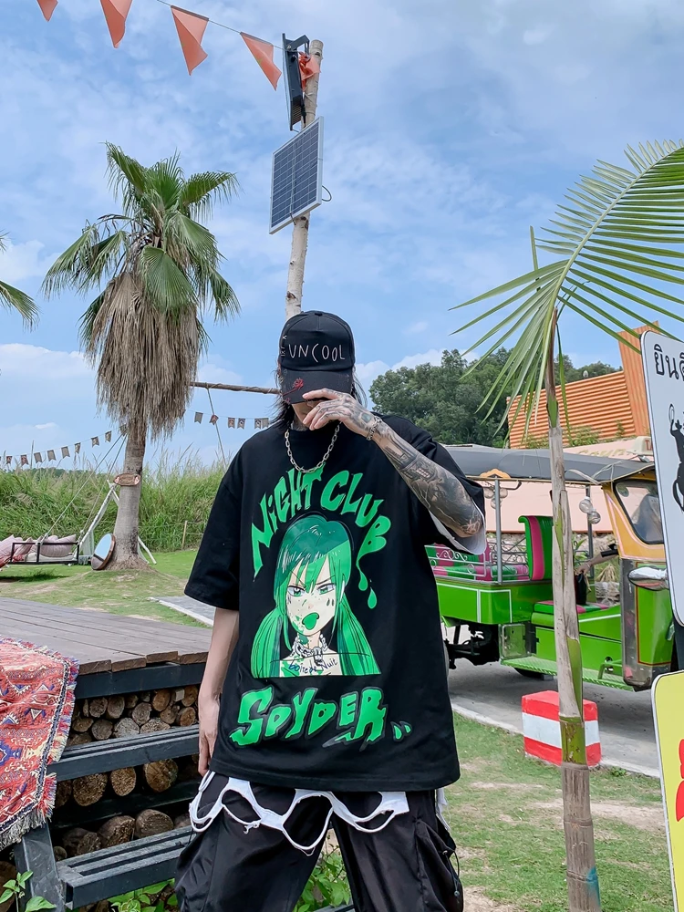 

O-Neck Cool Shirts Women Fashion Summer Goth Cartoon Anime Girl Print Casual Streetwear Hip Hop Streetwear Short Sleeve Shirt