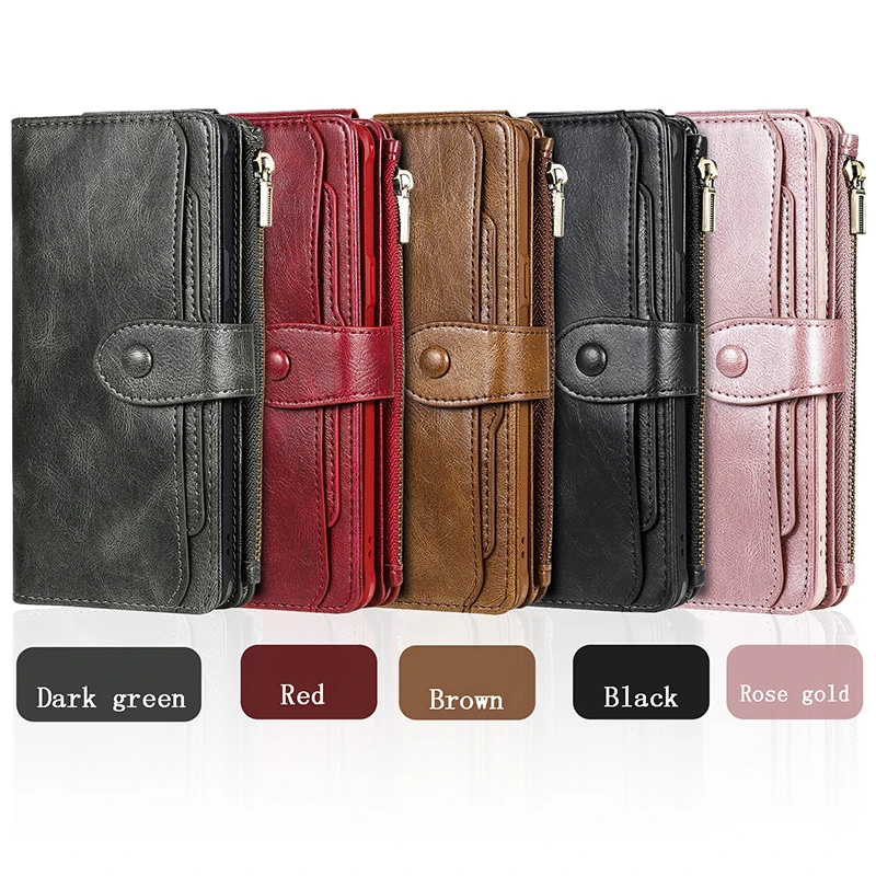 

Retro Multifunction Detachable Zipper Wallet Case for Samsung Note 10 10+ S10 S10E S9 S8 Plus S10(5G) Flip PU Leather Case Coque