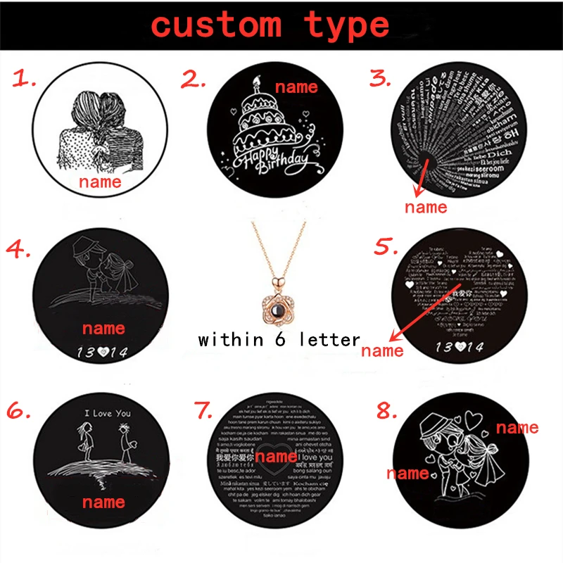 Duoying 100 Languages I Love You Custom Projection Pendant Necklace Women Jewelry Love Memory Wedding Necklace Valentine's Day