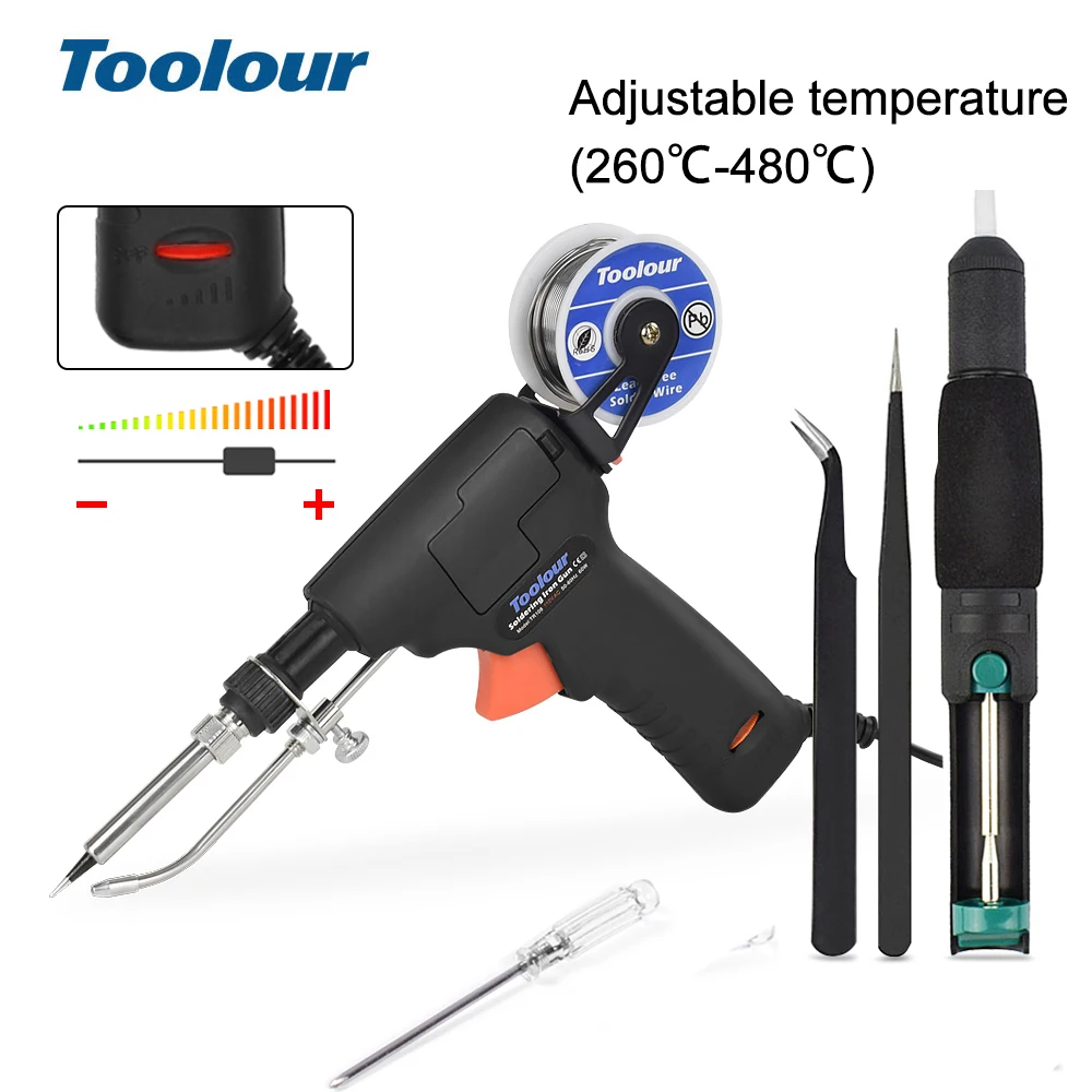 

Toolour EU/US 60W Automatic Send Tin Gun Hand-held Internal Heating Soldering Iron Rework Station Desoldering Pump Welding Tool