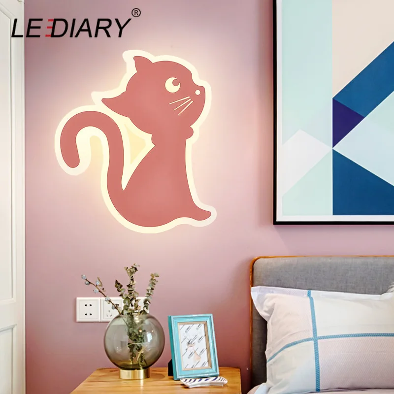 LEDIARY мультфильм Кот акриловая настенная лампа Макарон белый розовый желтый синий