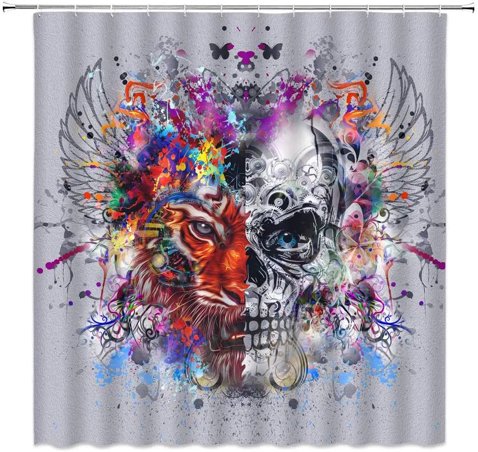

Creative Sugar Skull Feather Wing Colorful Art Halloween Day of Dead Bath Curtain