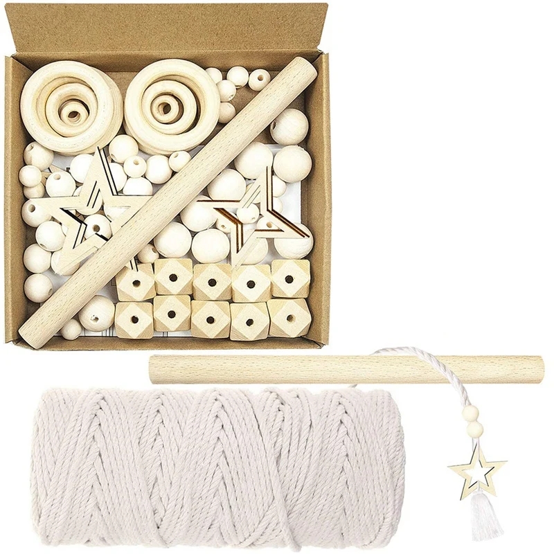 

Macrame Cord Kit, 3mm Cotton Cord with Wooden Rings,for Macrame Wall Hanging Decoration, Crafts,DIY Plant Hangers