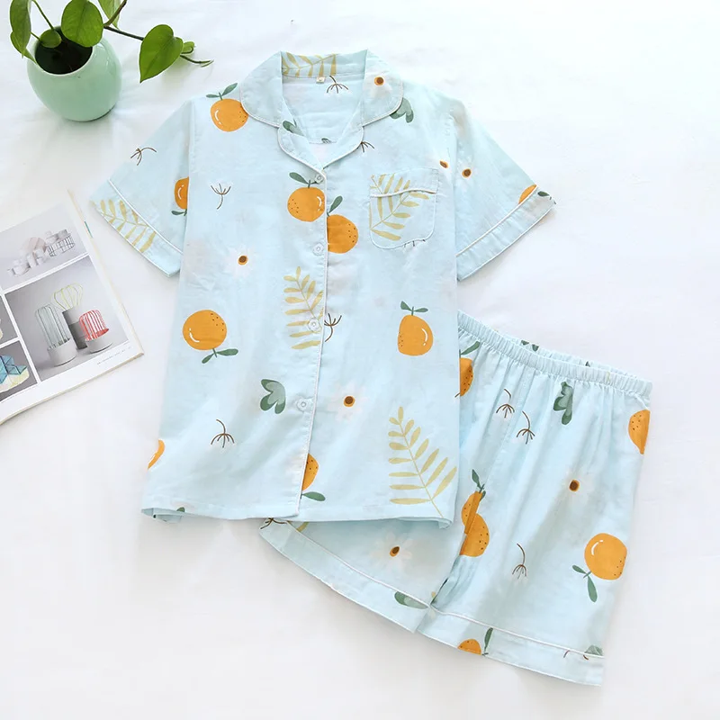New Summer Women Pajamas Set Cotton Gauze Short-sleeved Ladies Sleepwear with Shorts Thin Comfortable Soft Loose Home Clothes