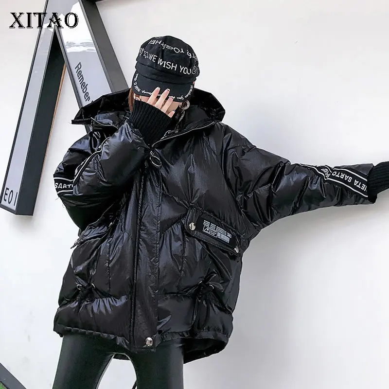 XITAO/женское зимнее пальто в стиле хип-хоп с капюшоном и завязками на талии, большие размеры, уличная одежда с надписью, тренд, сохраняющий тепло, Женский Топ XJ3058