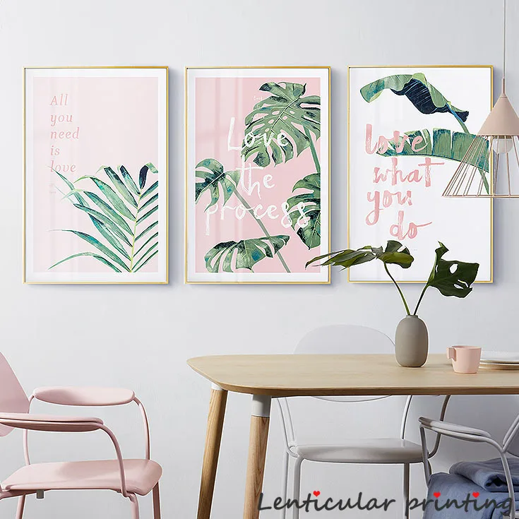 HD скандинавский розовый постер зеленые листья и фламинго Мотивационная картина