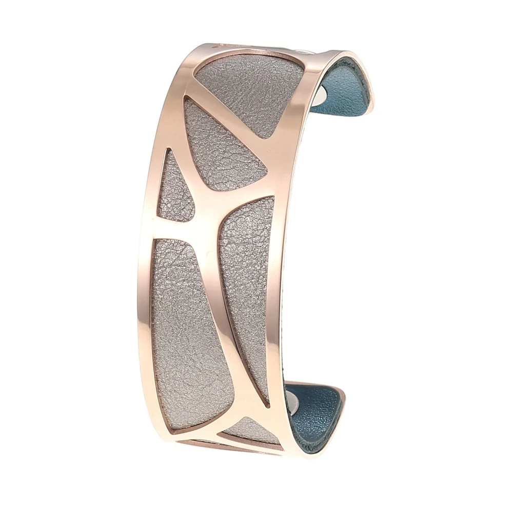 

Dicsgee Zebra Minimalist Cuff Bangles Titanium Stainless Steel Bracelets Interchangeable Leather Strip Femme Bijoux