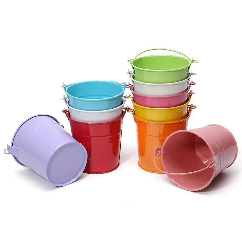 HLZS-12pcs плантатор для цветов мини ведра металлические украшения стола(случайный цвет