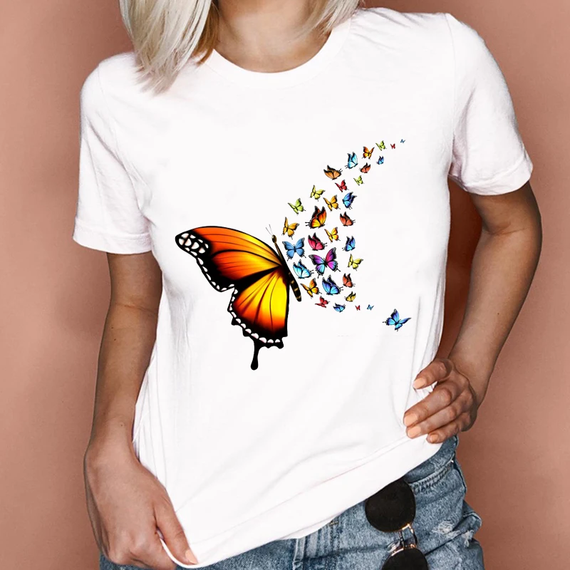 

Women Graphic 2021 Cute Butterfly Butterfly 2021 Short Sleeve Fashion Lady Clothes Tops Tees Print Female Tshirt T-Shirt