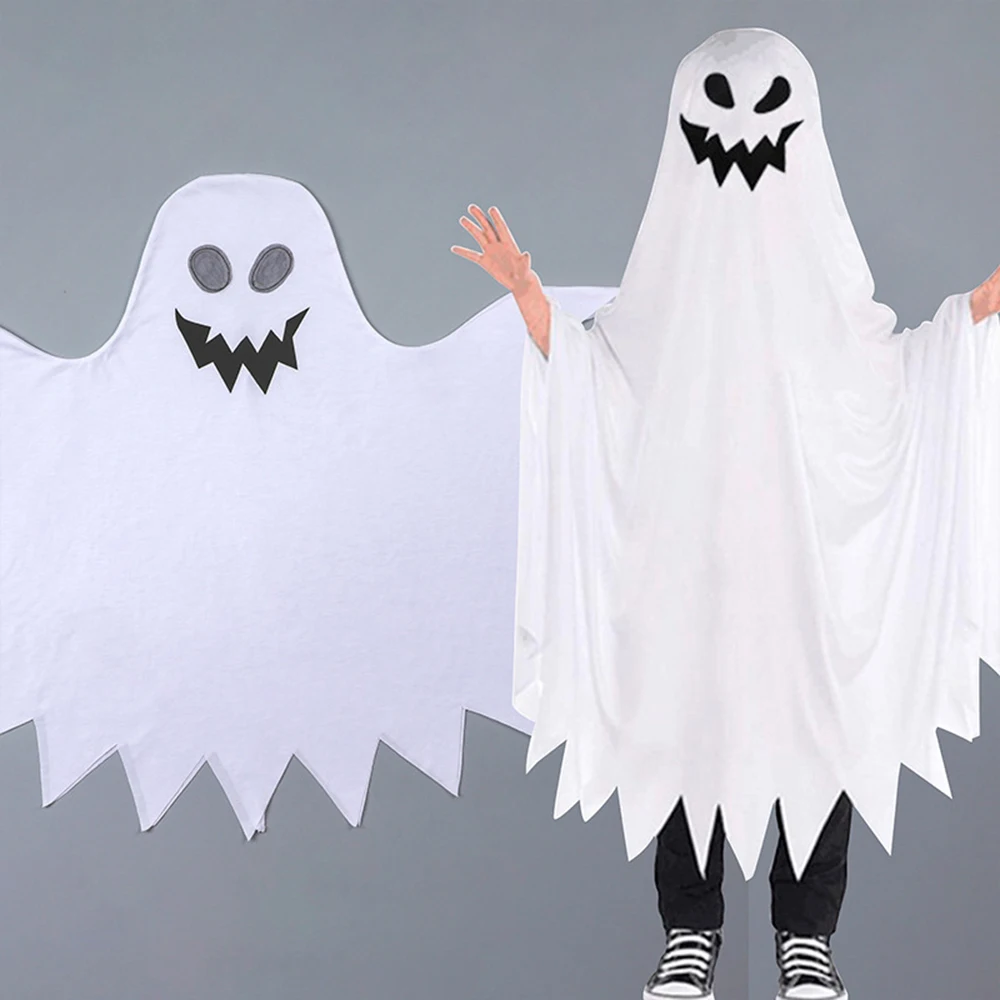 1pc Halloween Costume For Toddler Kid Ghost Hooded Cloak Funny Ghost Pattern Hooded Cover Long Cloak Boys Girls Festival Clothes