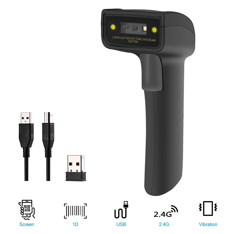Беспроводной сканер штрих-кода 1D CCD с проводным подключением по USB памятью 16 Мб