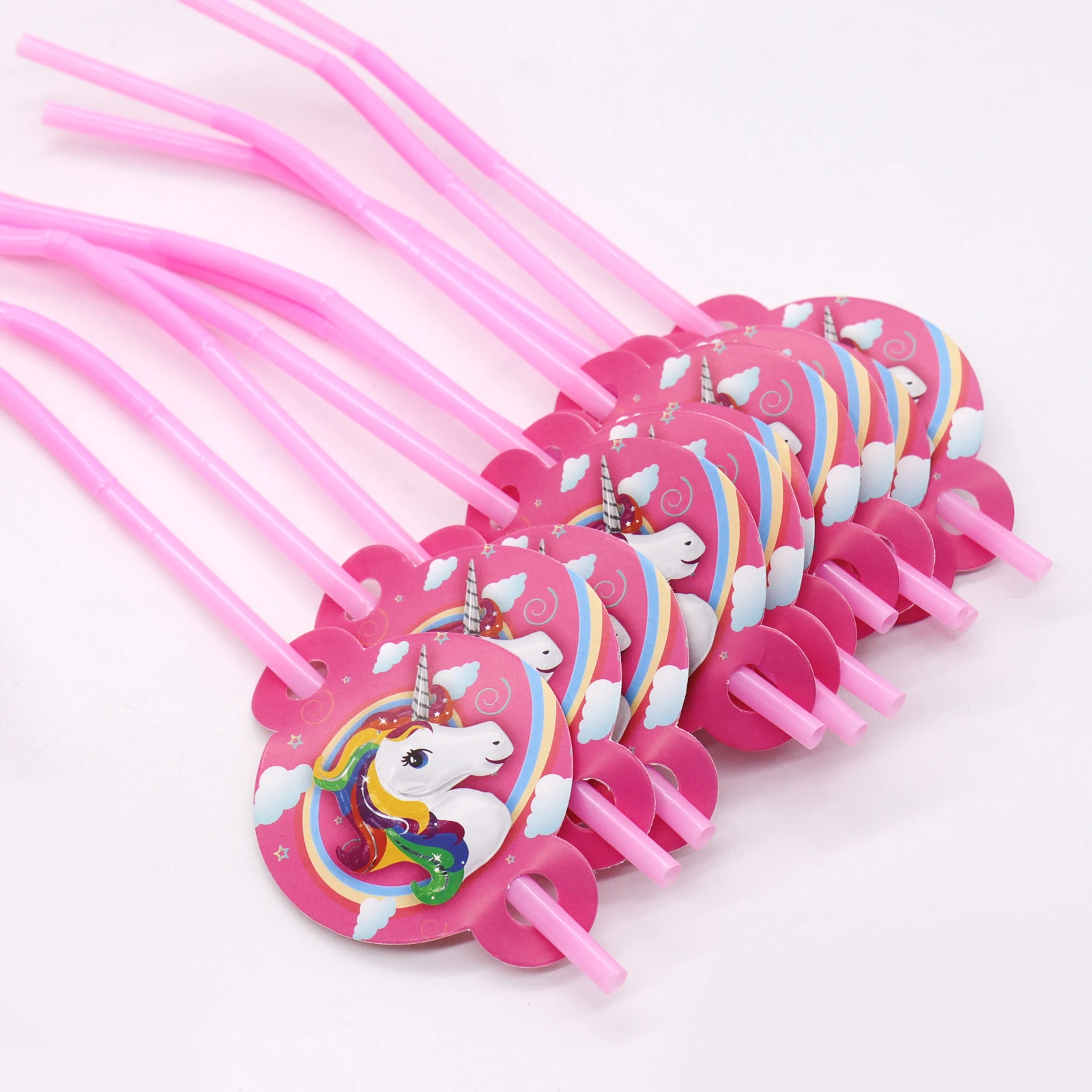 10pcs Straws Детские вечерние принадлежности серии единорог, свечи в виде единорогов, пригласительные открытки, флаги бумажные баннеры, флажки детские украшения на день рождения - Цвет: 10pcs Straws
