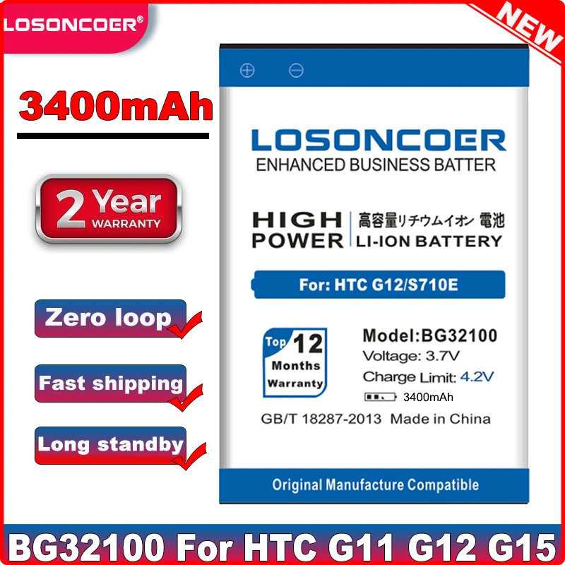 LOSONCOER 3400mAh BG32100 BB96100 для HTC T3366 G2W 7 Mozart(T8698) A7272 Desire Z A9393 T8698 S710D S710E G11 G12 S|Аккумуляторы