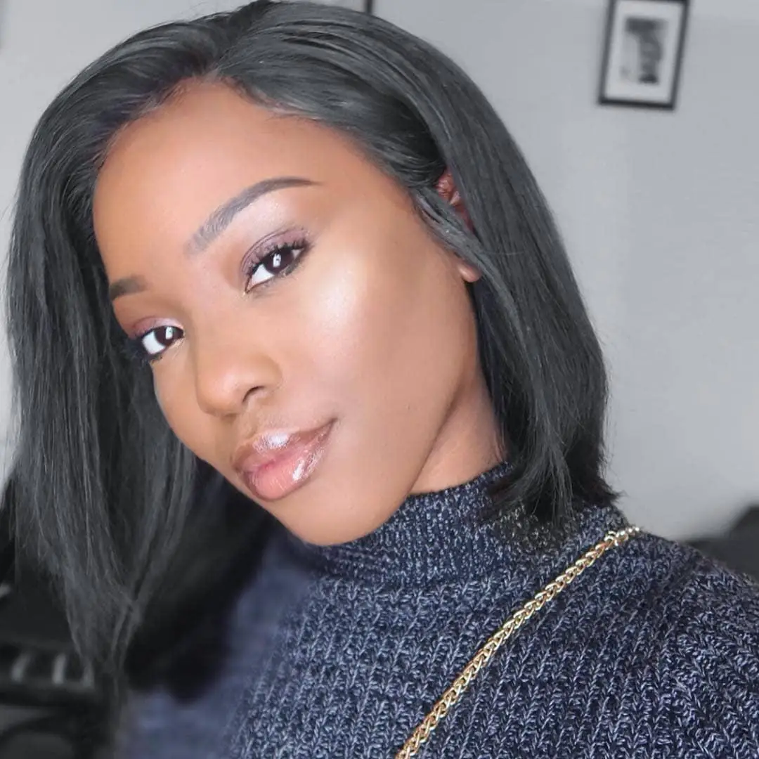 

Short Bob Wigs Human Hair Lace Front Wigs For Black Women Peruvian Straight Human Hair Wig Natural Black Color Dorisy Remy Hair
