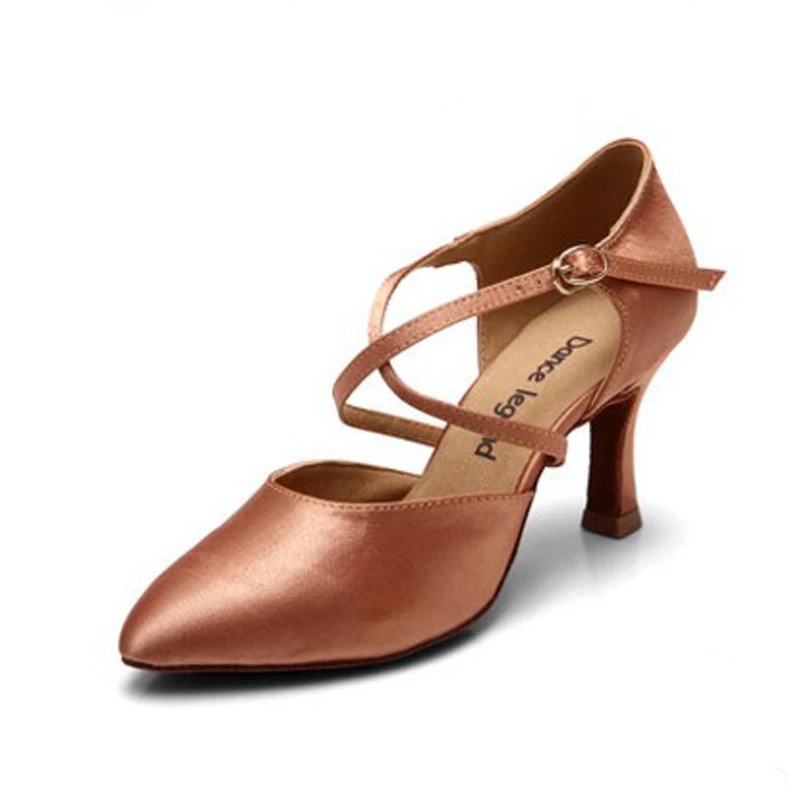 Ladies Girls Ballroom Shoe Shine Satin Women's Dancesport High Heeled Closed Toe Latin Salsa Social Dance Shoes | Спорт и
