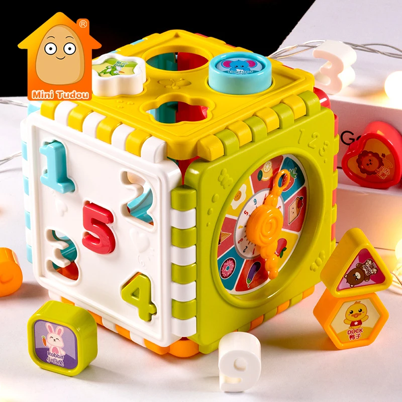 Montessori Game Baby Activity Cube Shape Match Sorter Box Color Number Clock Math Kit Educational Interactive Toys For Kids Gift | Игрушки и