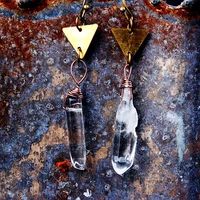 natural stone crystal stone earrings women charm jewelry accessories retro triangle round wrap quartz stone pendant earrings