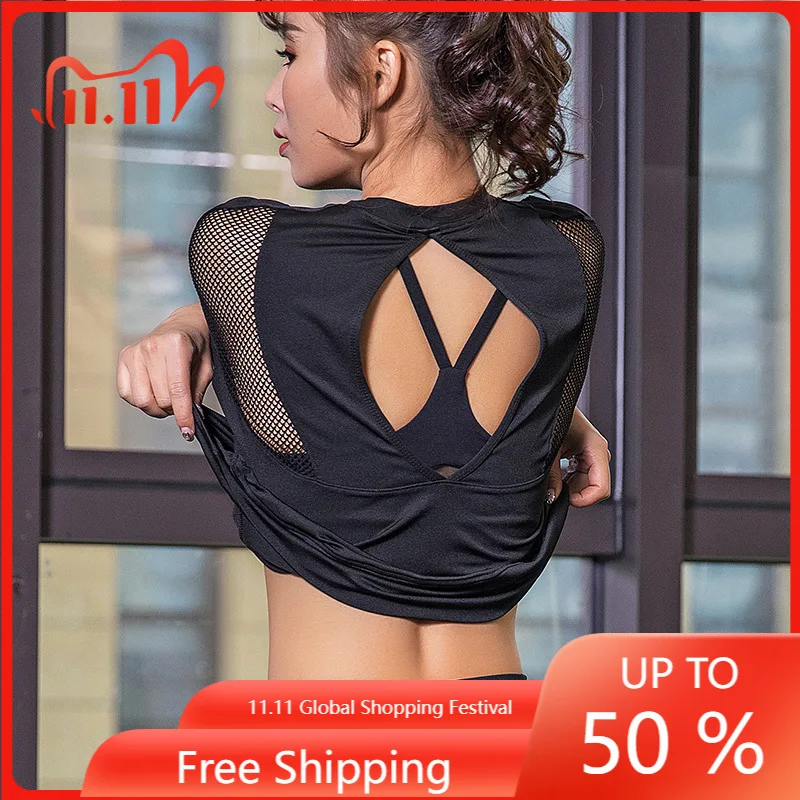 

Women's Black Sports Wear For Women Gym Open Back Sport Yoga Top Jersey Woman Workout Tops Fitness T Shirt Female Tank T-shirt