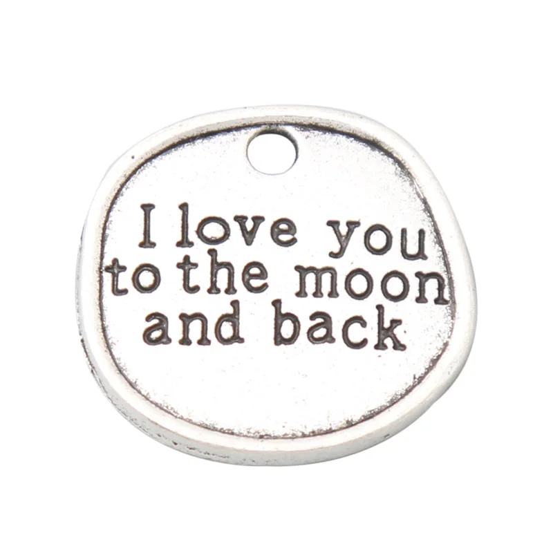 RAINXTAR Fashion Alloy I Love You To The Moon and Back Message Dog Tag Charms 20*20mm 10pcs AAC1997