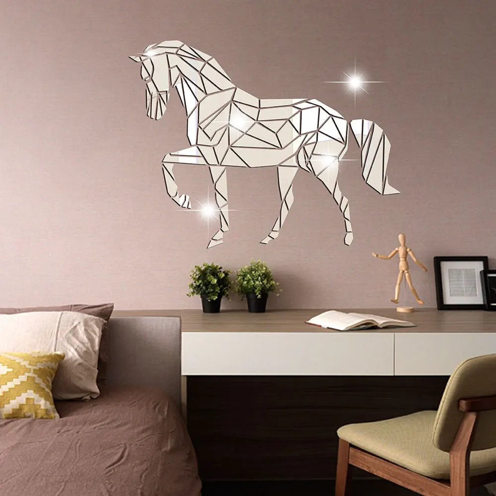 

Акриловая зеркальная Настенная Наклейка «сделай сам» с изображением лошади, креативный фон для телевизора, украшение для стены гостиной, з...