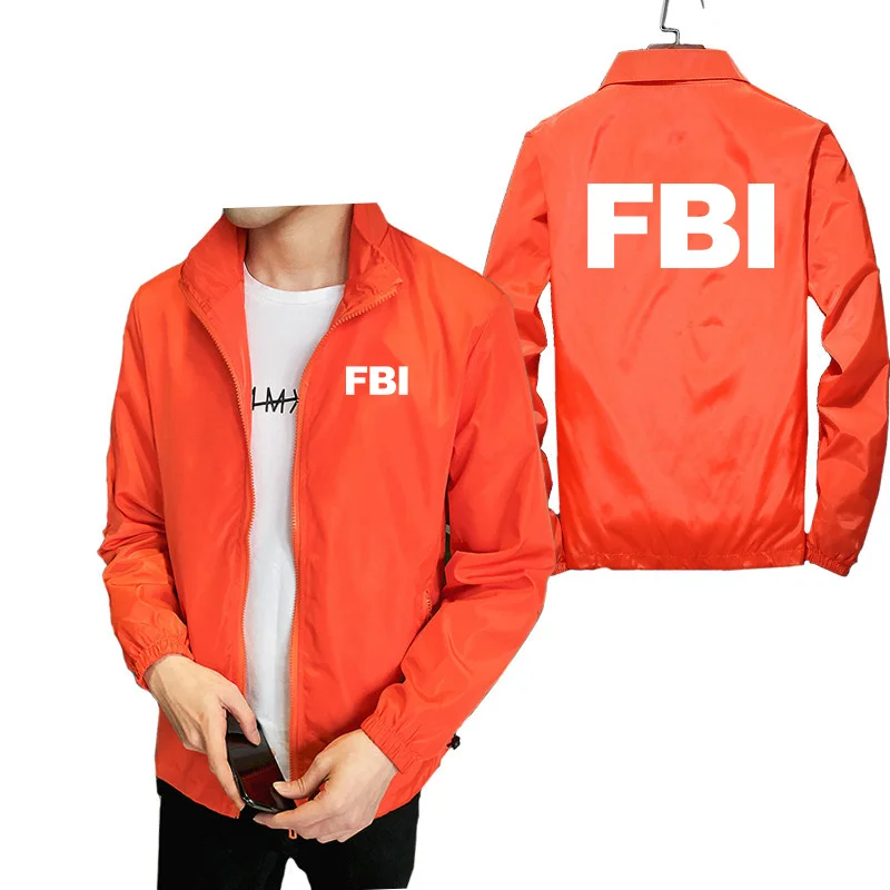 Куртка мужская на молнии с принтом логотипа ФБР Повседневная тонкая ветровка