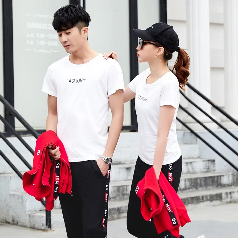 

KE new arrival couple unisex casual suit Korean fashion sweater three-piece large size slim tracksuit men sports set women