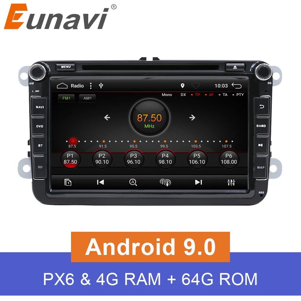 Eunavi 2 din 8 ''Android 9 0 VW автомобильный dvd плеер для Tiguan Polo Golf Passat B6 Jetta skoda seat wifi gps