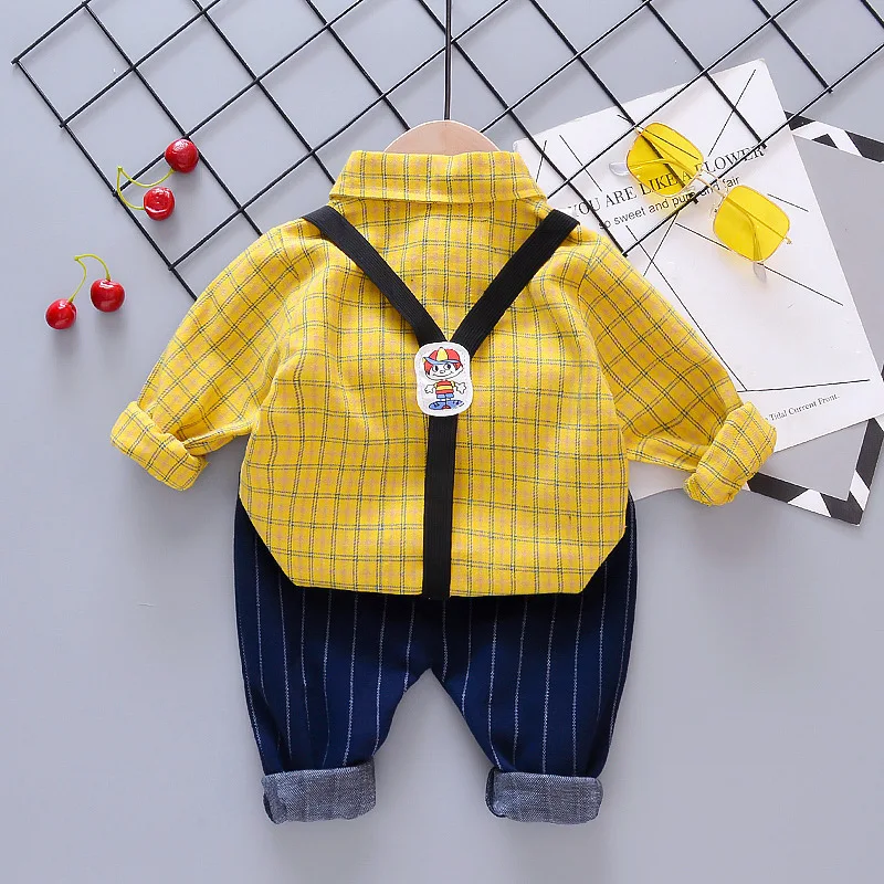 

Fashion Spring Autumn Baby Boys Clothes Children Cotton Casual Shirt Strap Pants 2Pcs/Set Toddler Gentleman Costume Kids Outfits